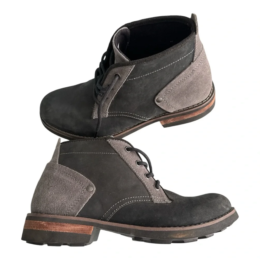 Black Gray Suede Rugged Ankle Work Boots Lace Up Unisex Men’s 9 women’s 10.5